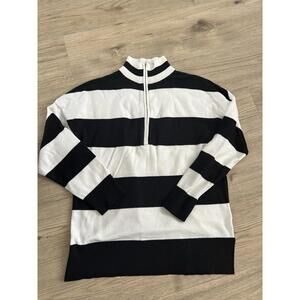 WIHOLL Women's Black & Ivory Striped 1/4 Zip Sweater Size Medium